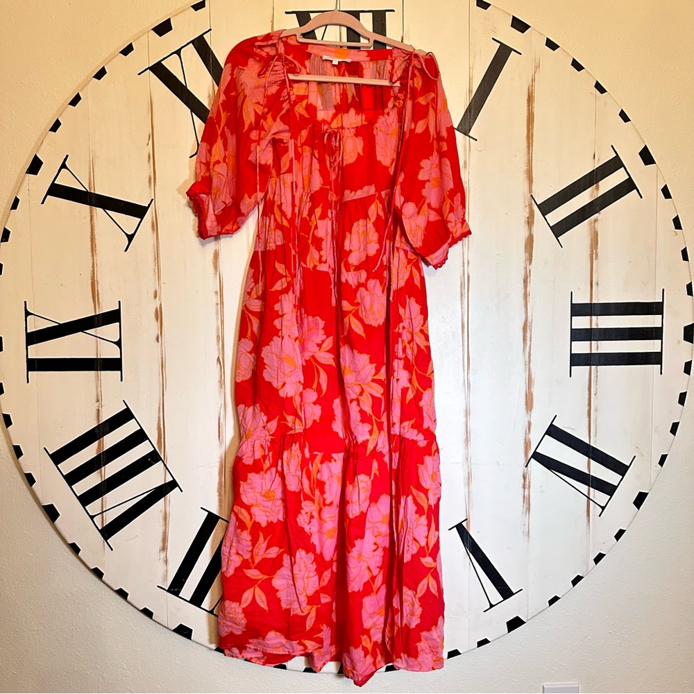 Red Pink Floral Maxi